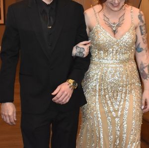 Champagne and Rhinestone Evening Formal Wedding Dress